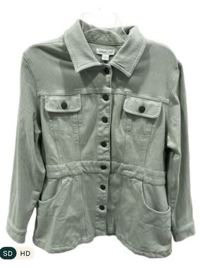 Coldwater Creek Knit Denim Jacket in Sage Green (Size Petite XL) NWT